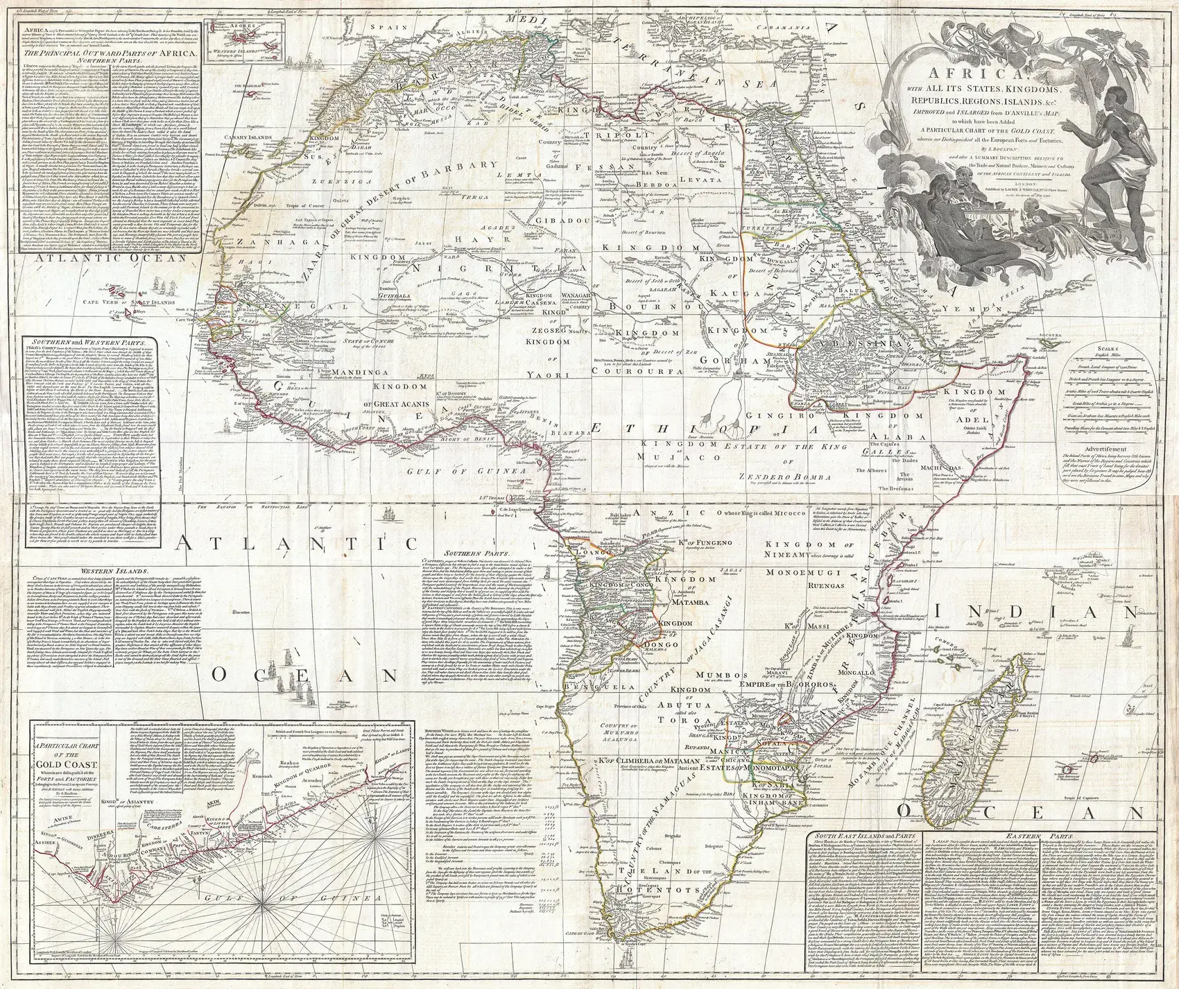 A 1794 wall map of Africa by Boulton and d'Anville
